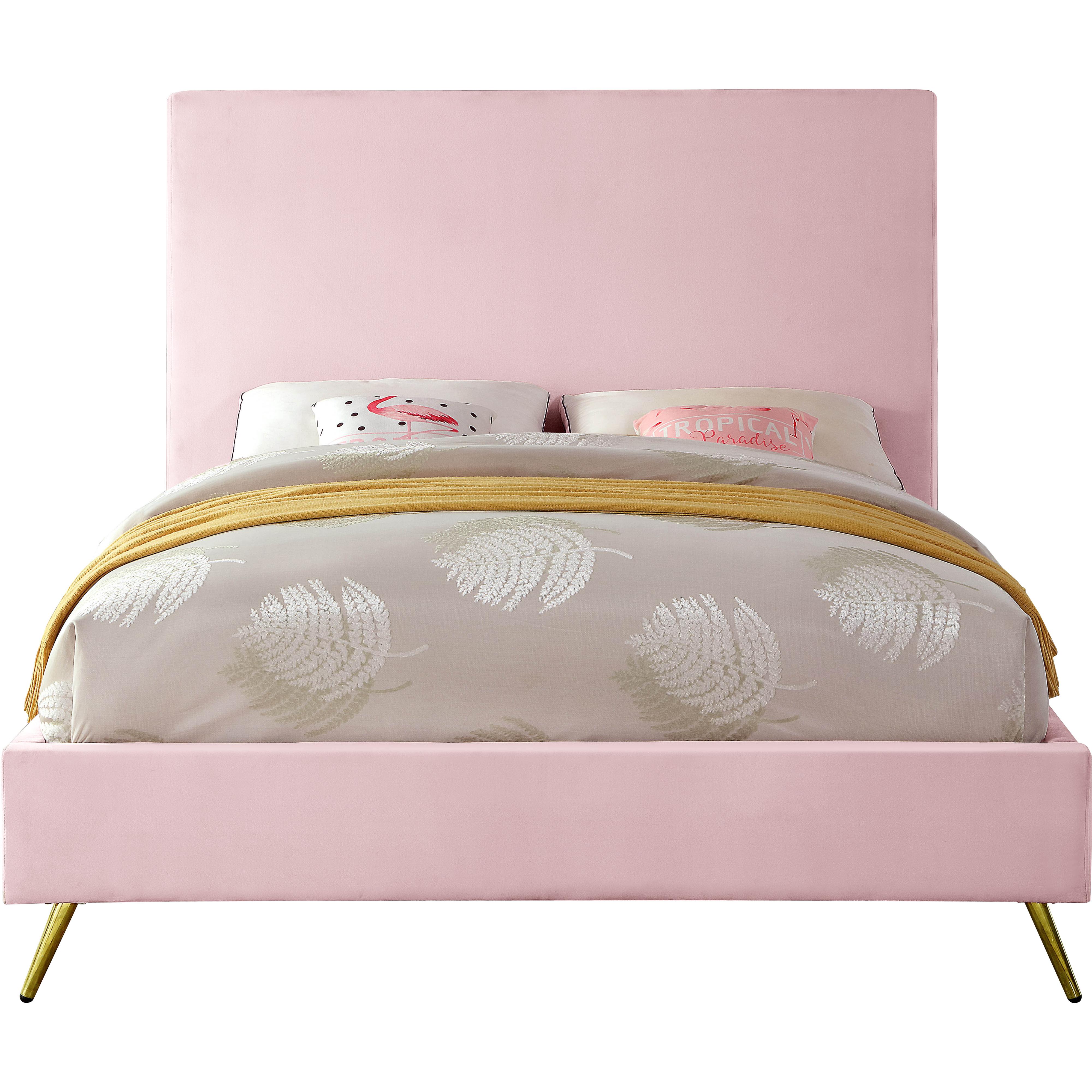 Meridian Jasmine Pink Velvet Queen Bed