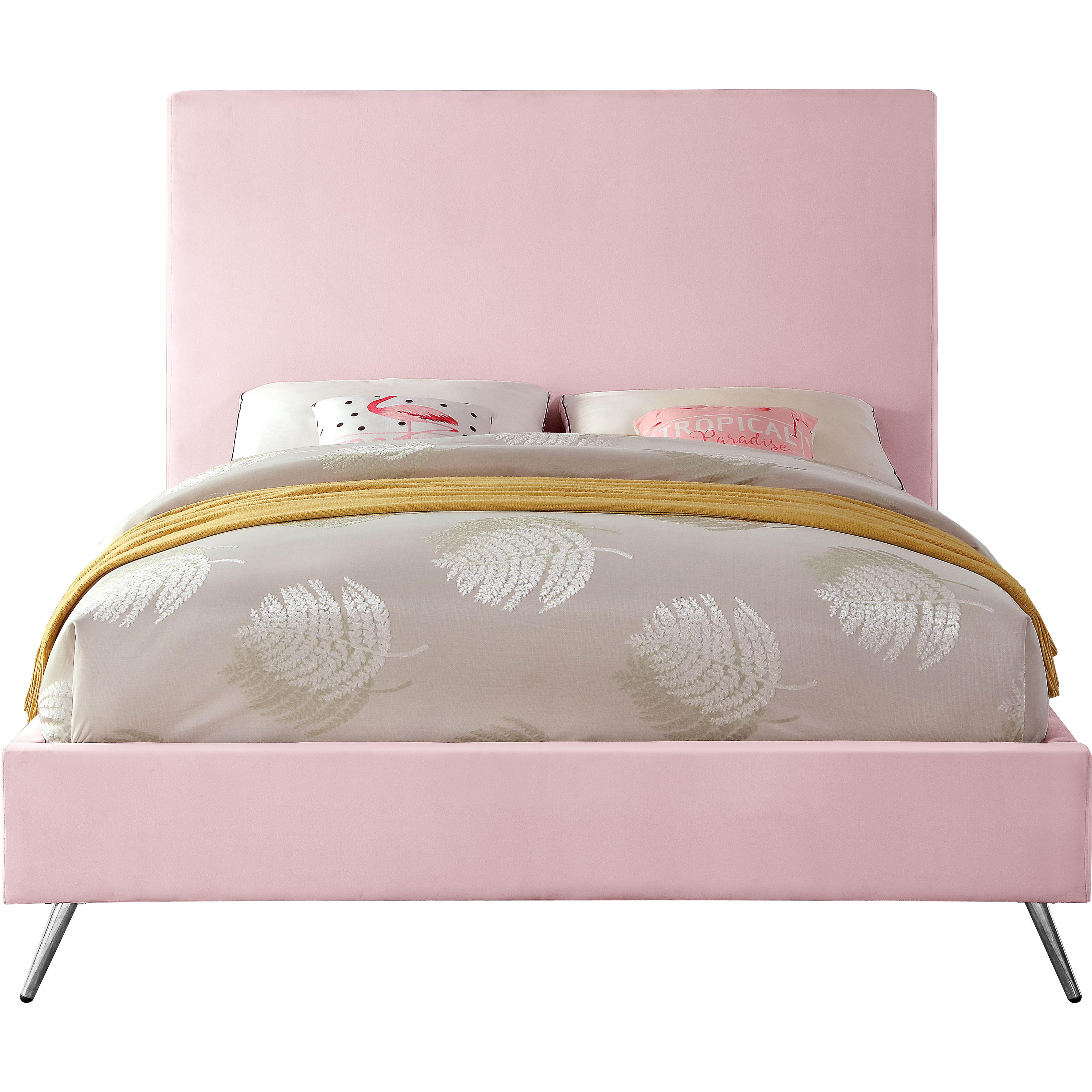 Meridian Jasmine Pink Velvet Queen Bed