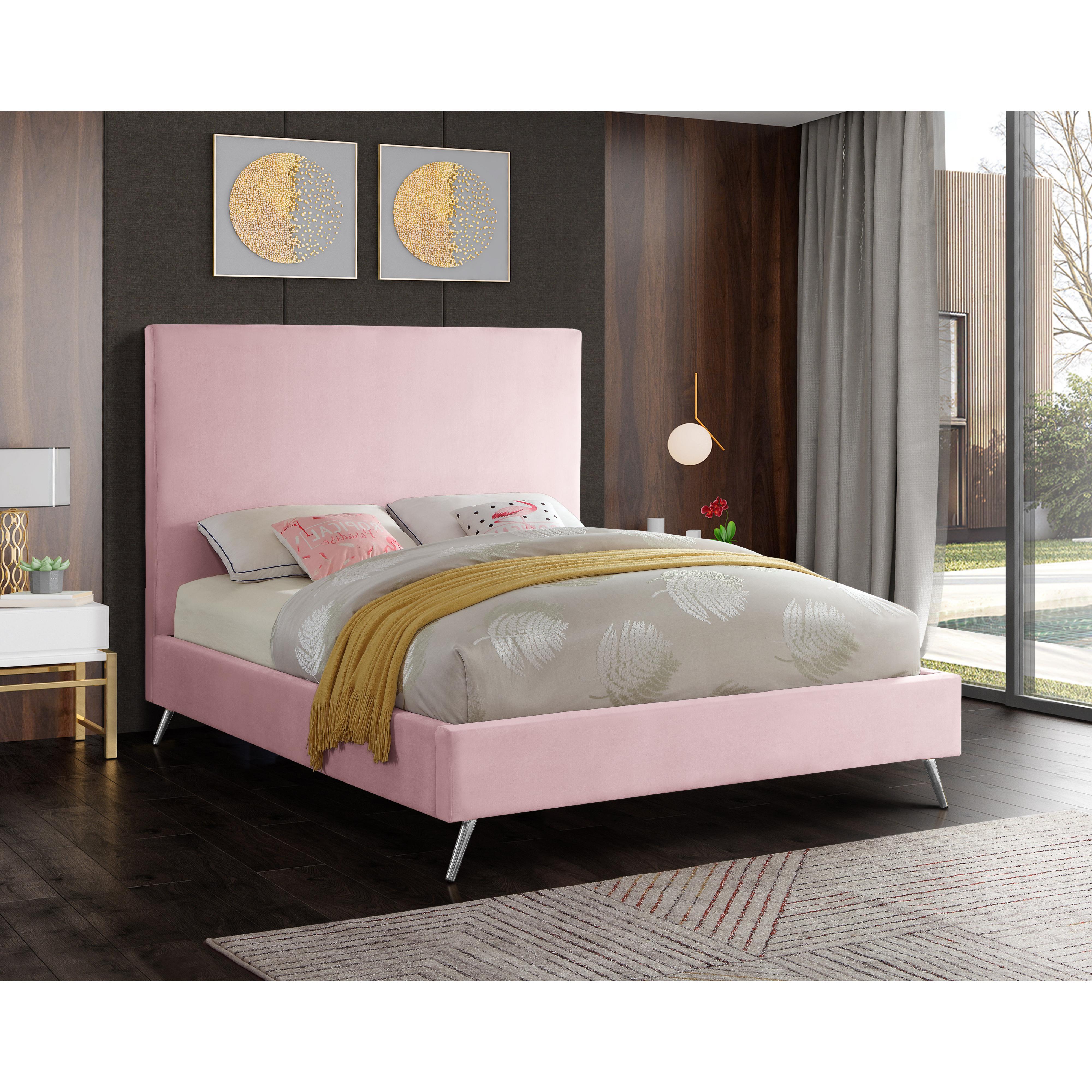 Meridian Jasmine Pink Velvet Queen Bed