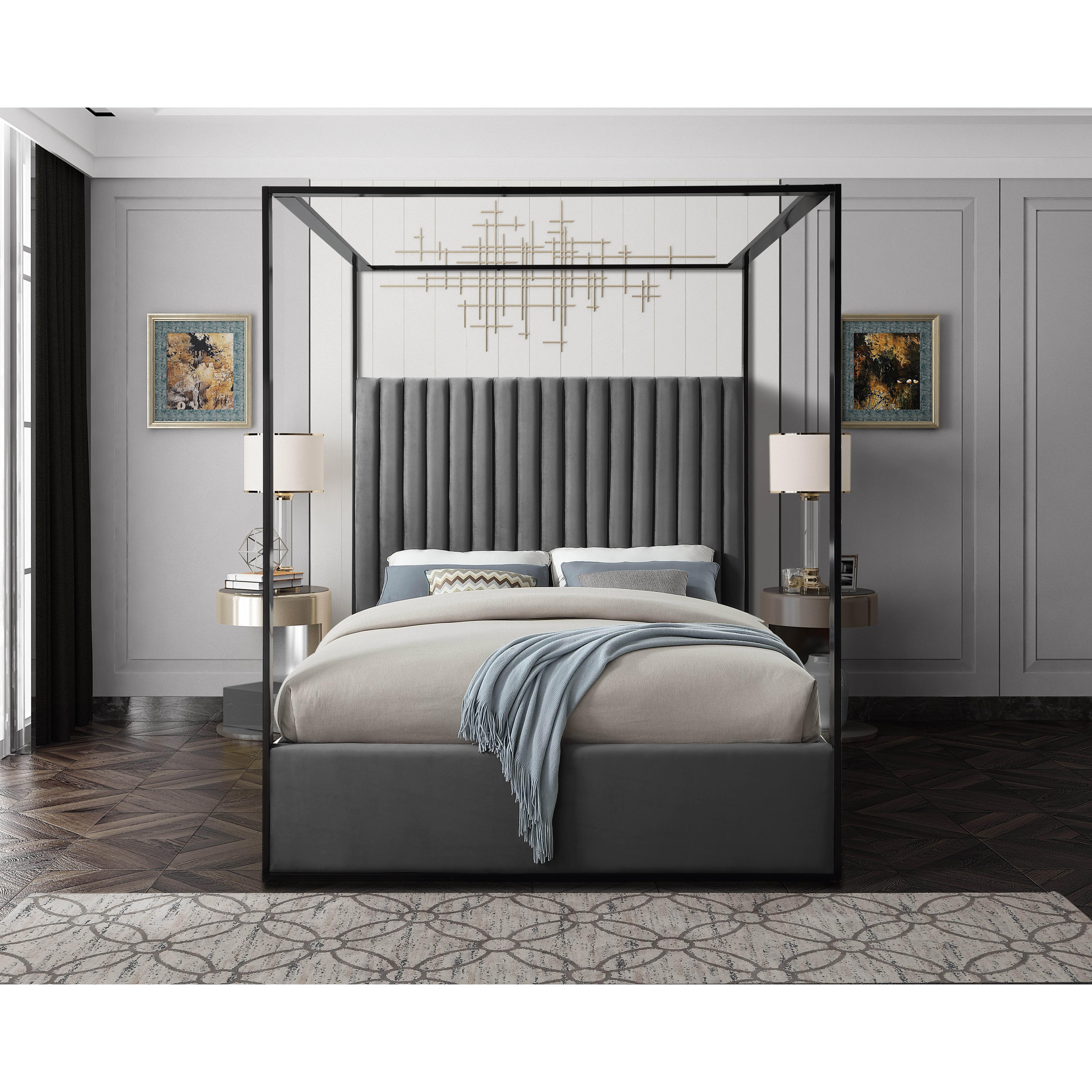 Meridian Jax Grey Velvet King Bed