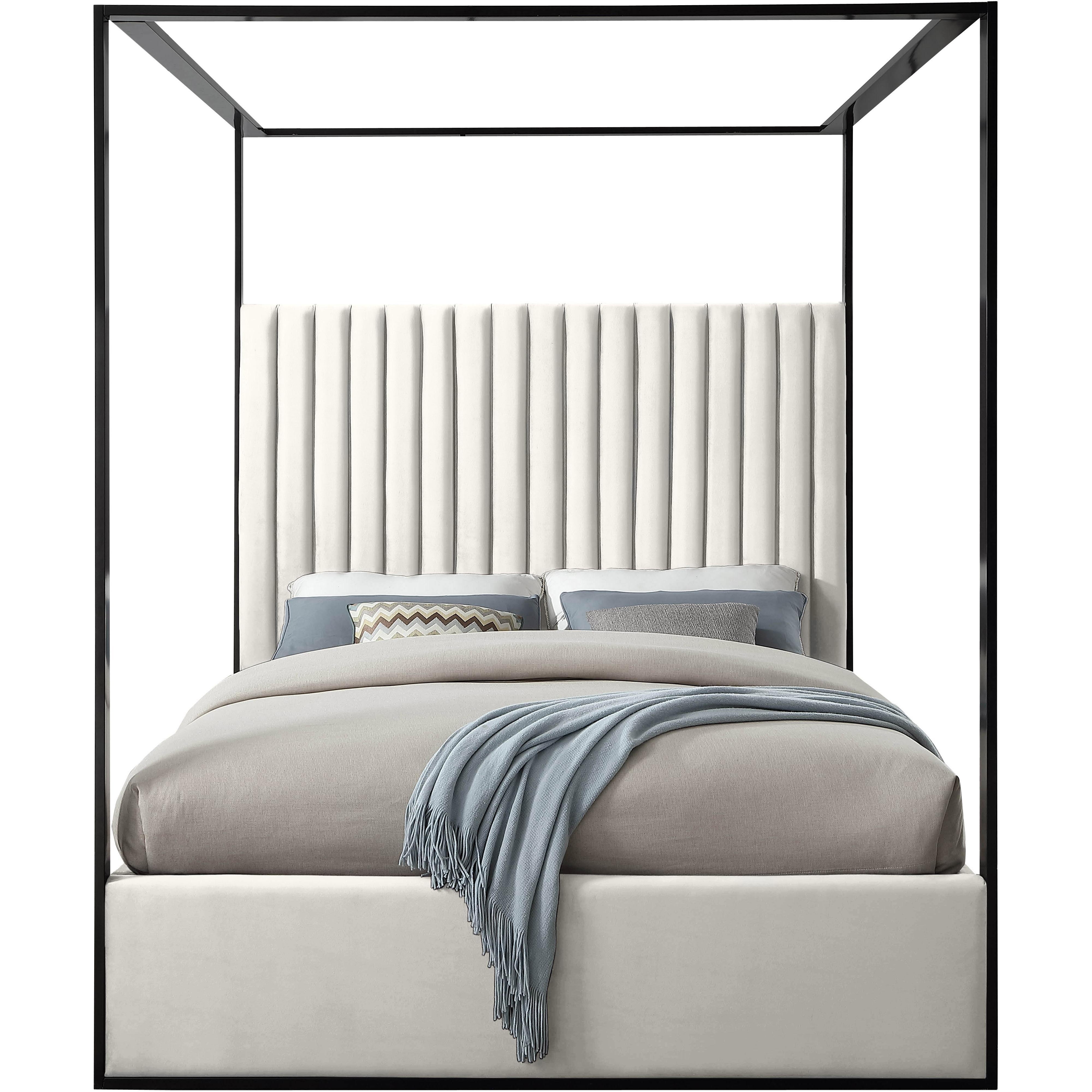 Meridian Jax Cream Velvet Queen Bed