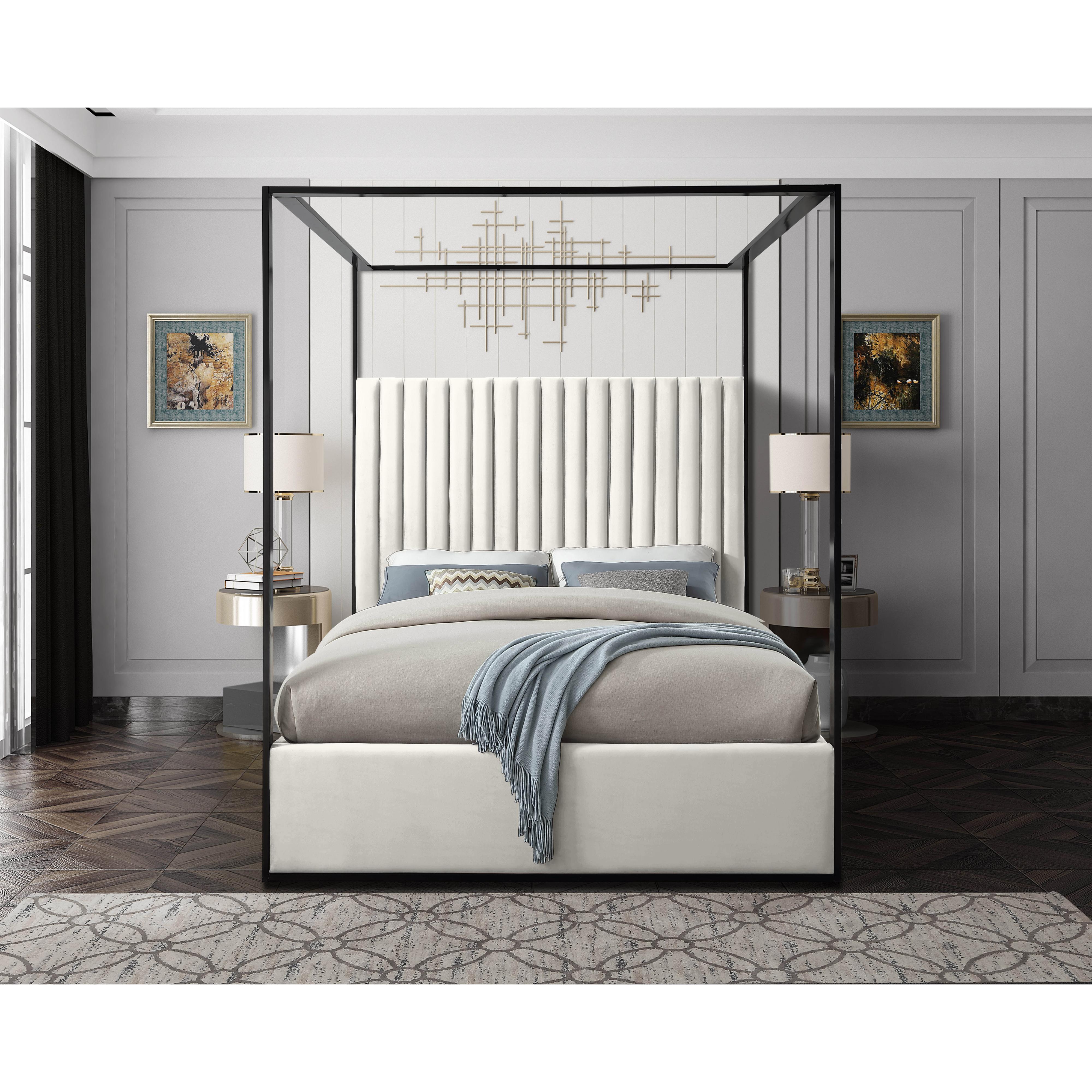 Meridian Jax Cream Velvet Queen Bed