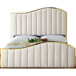 Meridian Jolie Cream Velvet King Bed (3 Boxes)