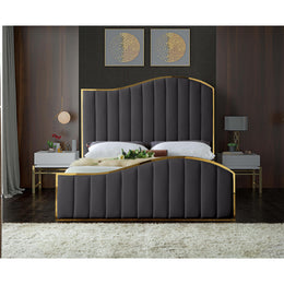 Meridian Jolie Grey Velvet King Bed (3 Boxes)