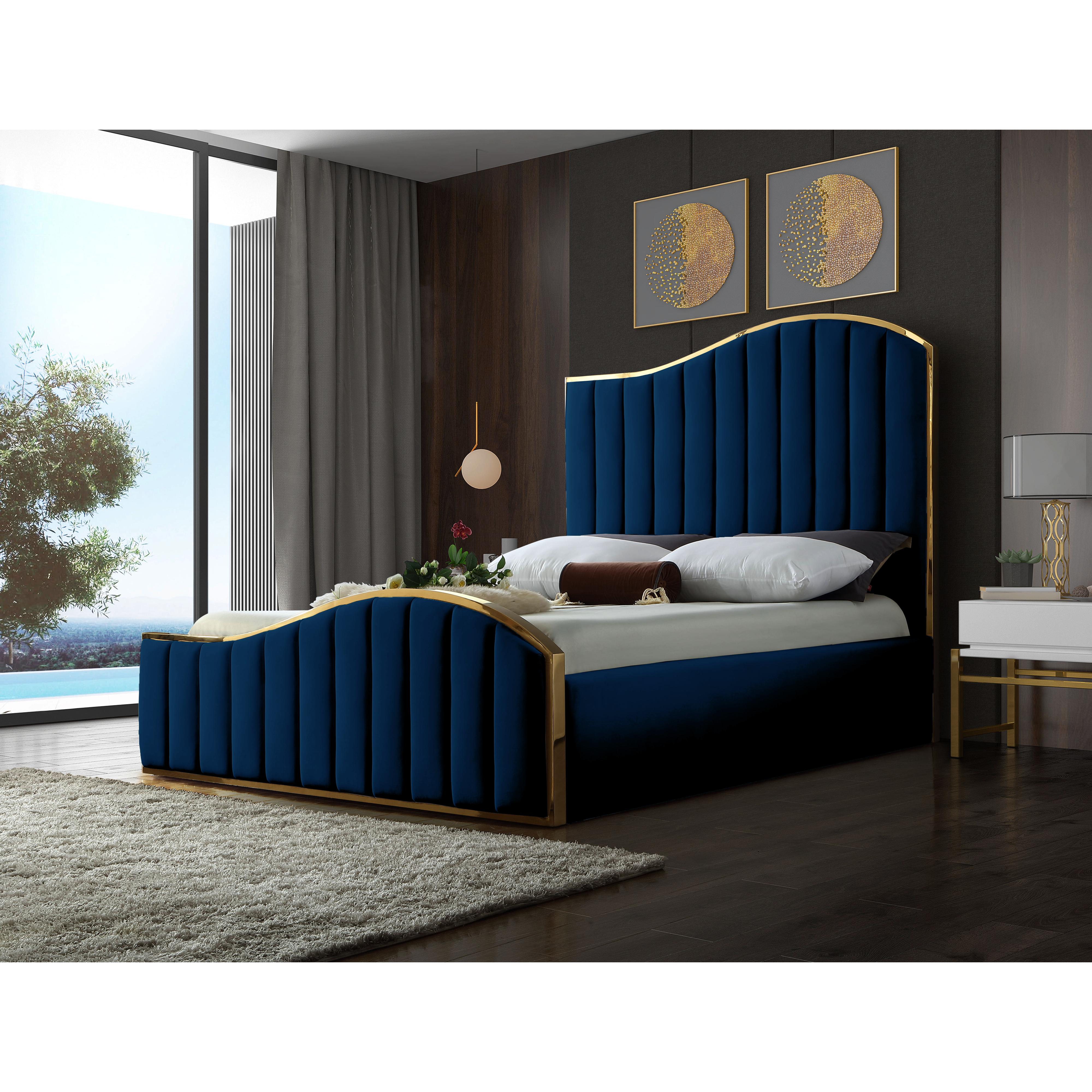 Meridian Jolie Navy Velvet King Bed (3 Boxes)