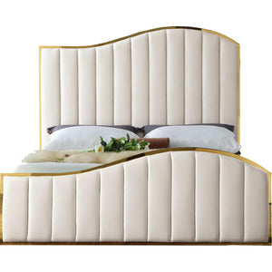 Meridian Jolie Cream Velvet Queen Bed (3 Boxes)