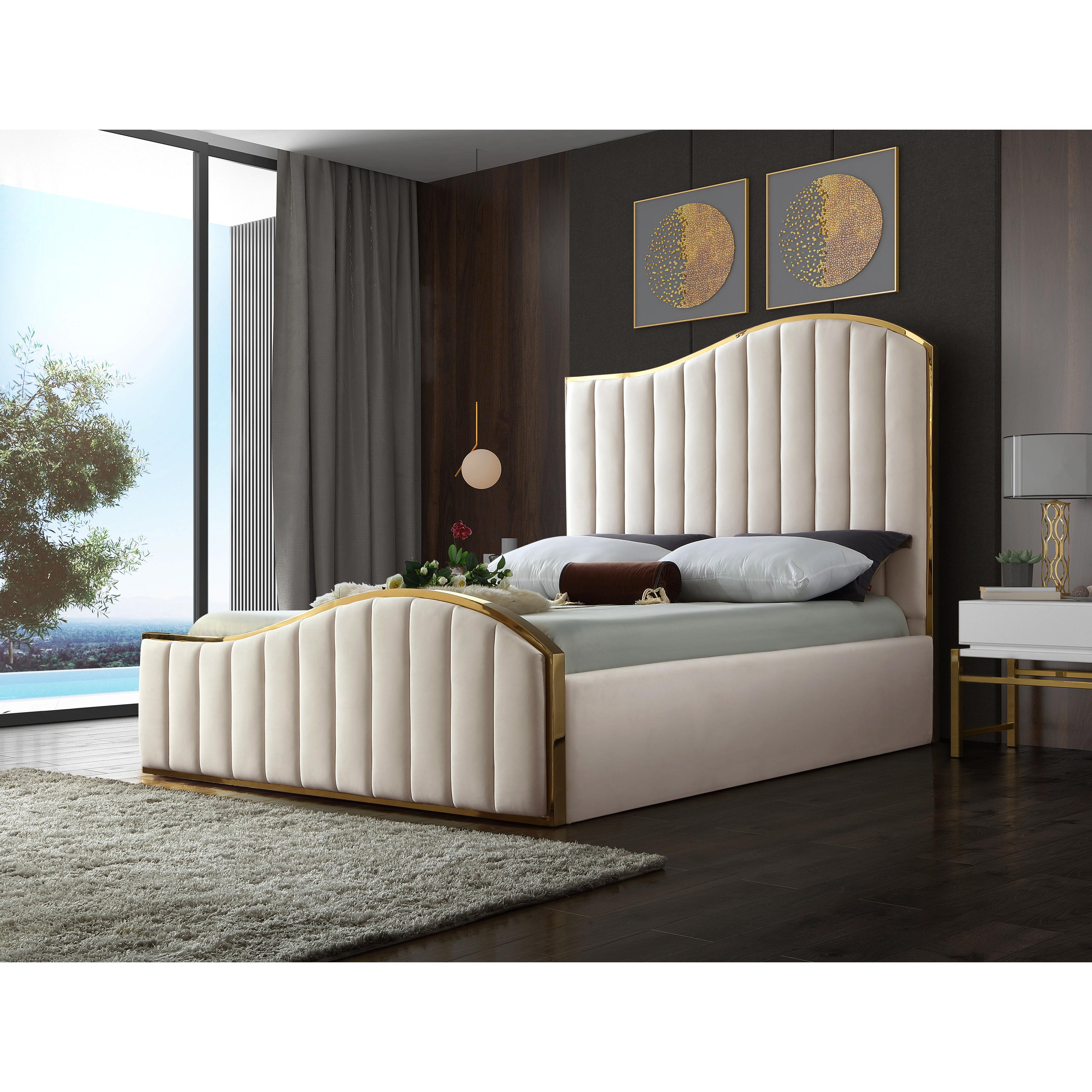 Meridian Jolie Cream Velvet Queen Bed (3 Boxes)
