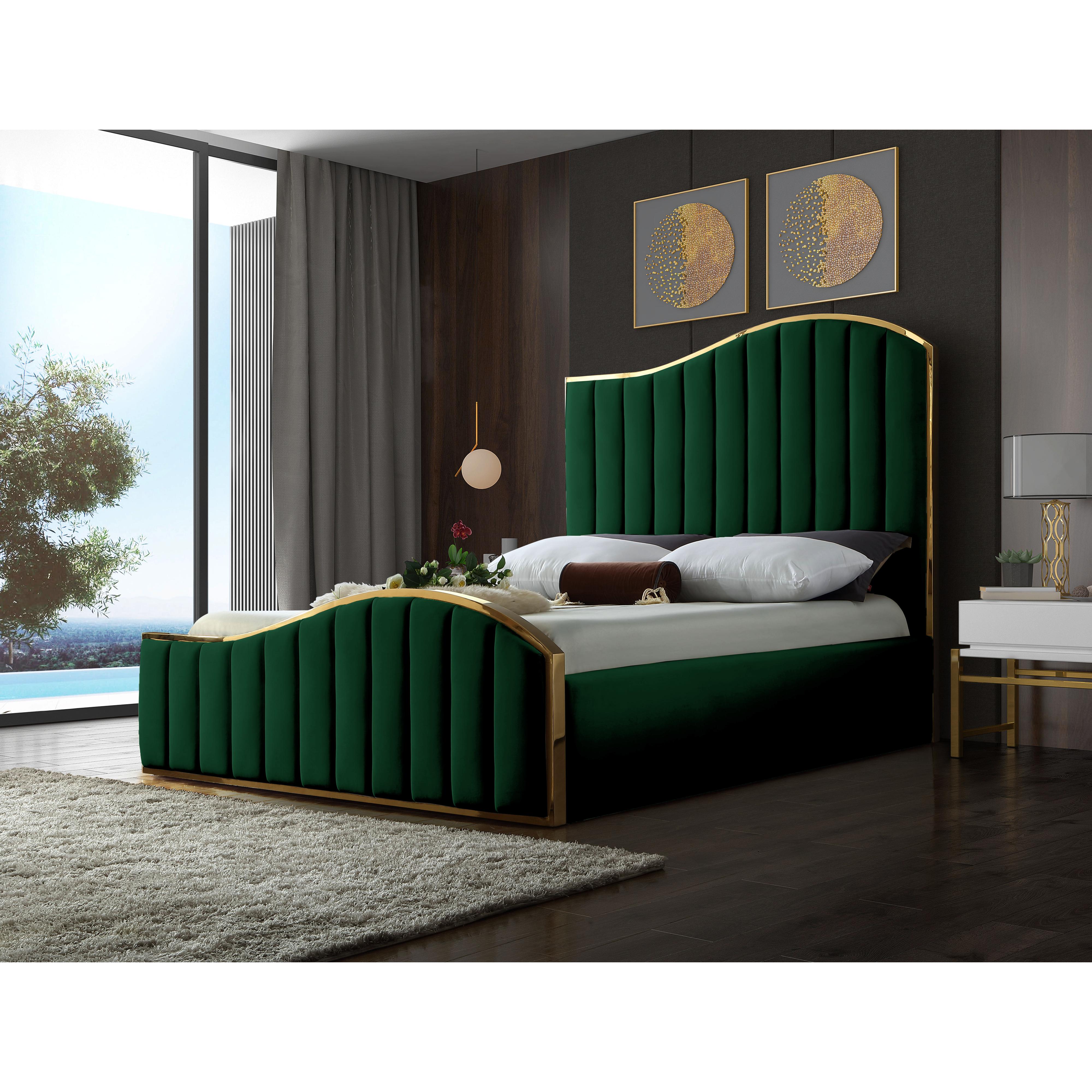 Meridian Jolie Green Velvet Queen Bed (3 Boxes)