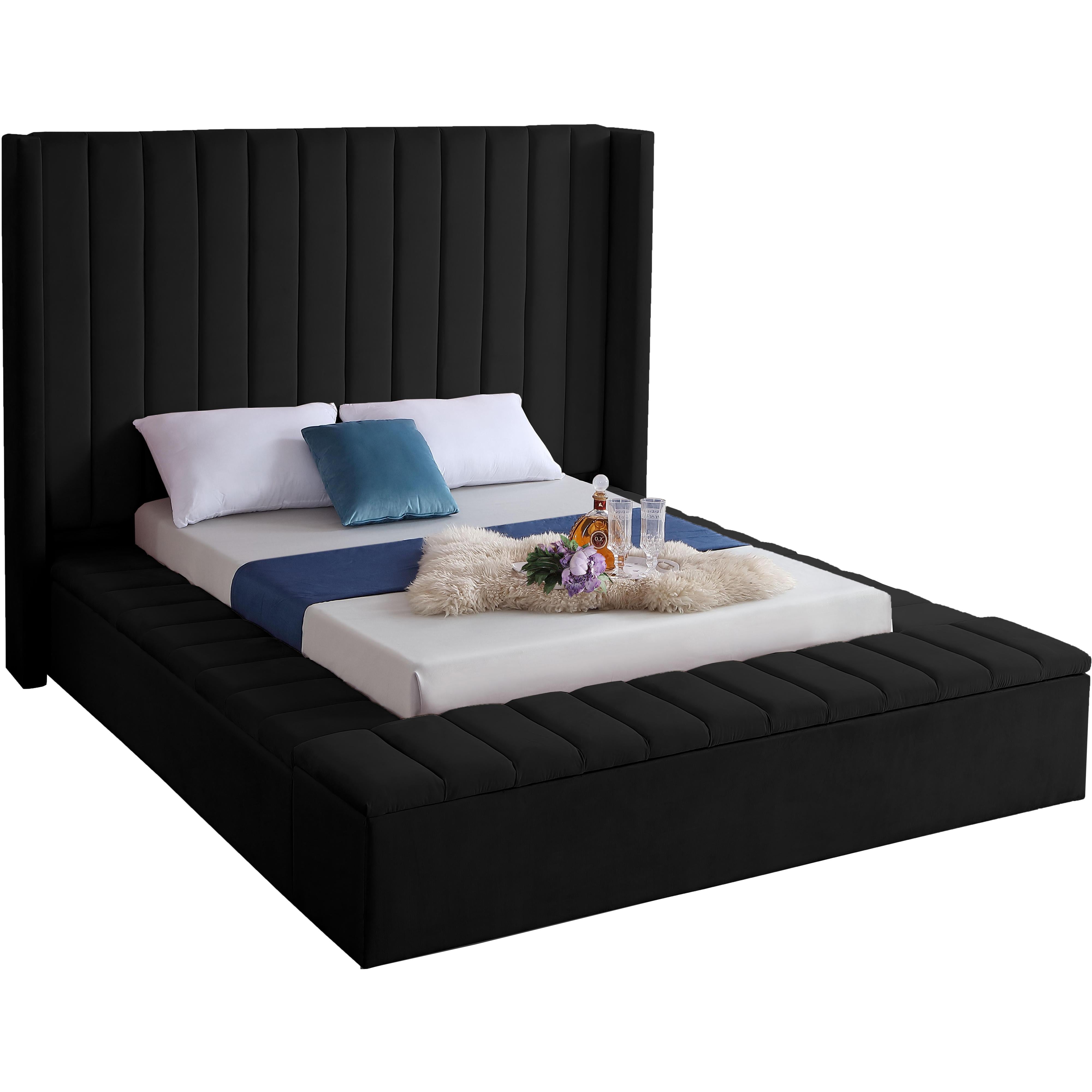 Meridian Kiki Black Velvet Full Bed (3 Boxes)