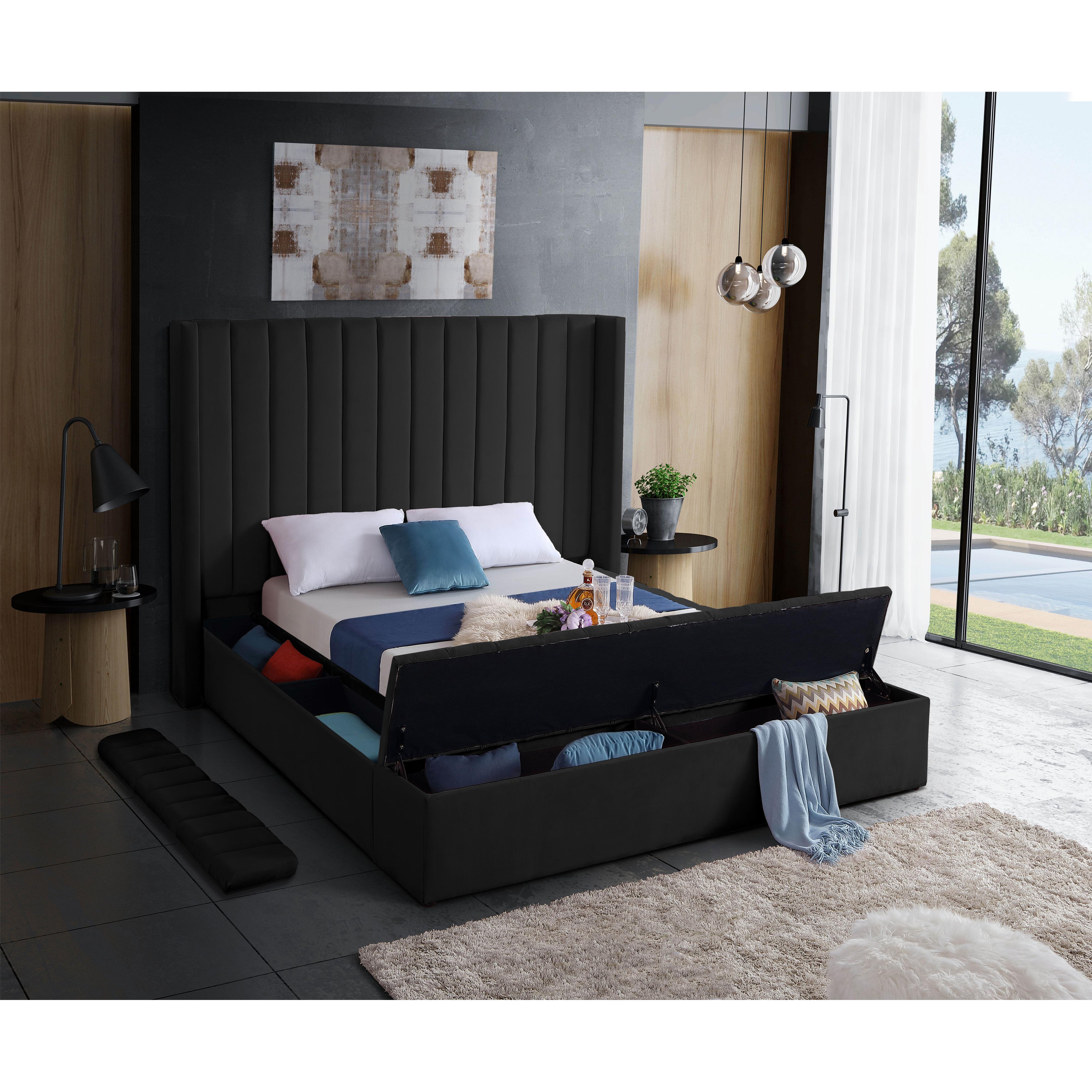 Meridian Kiki Black Velvet Full Bed (3 Boxes)