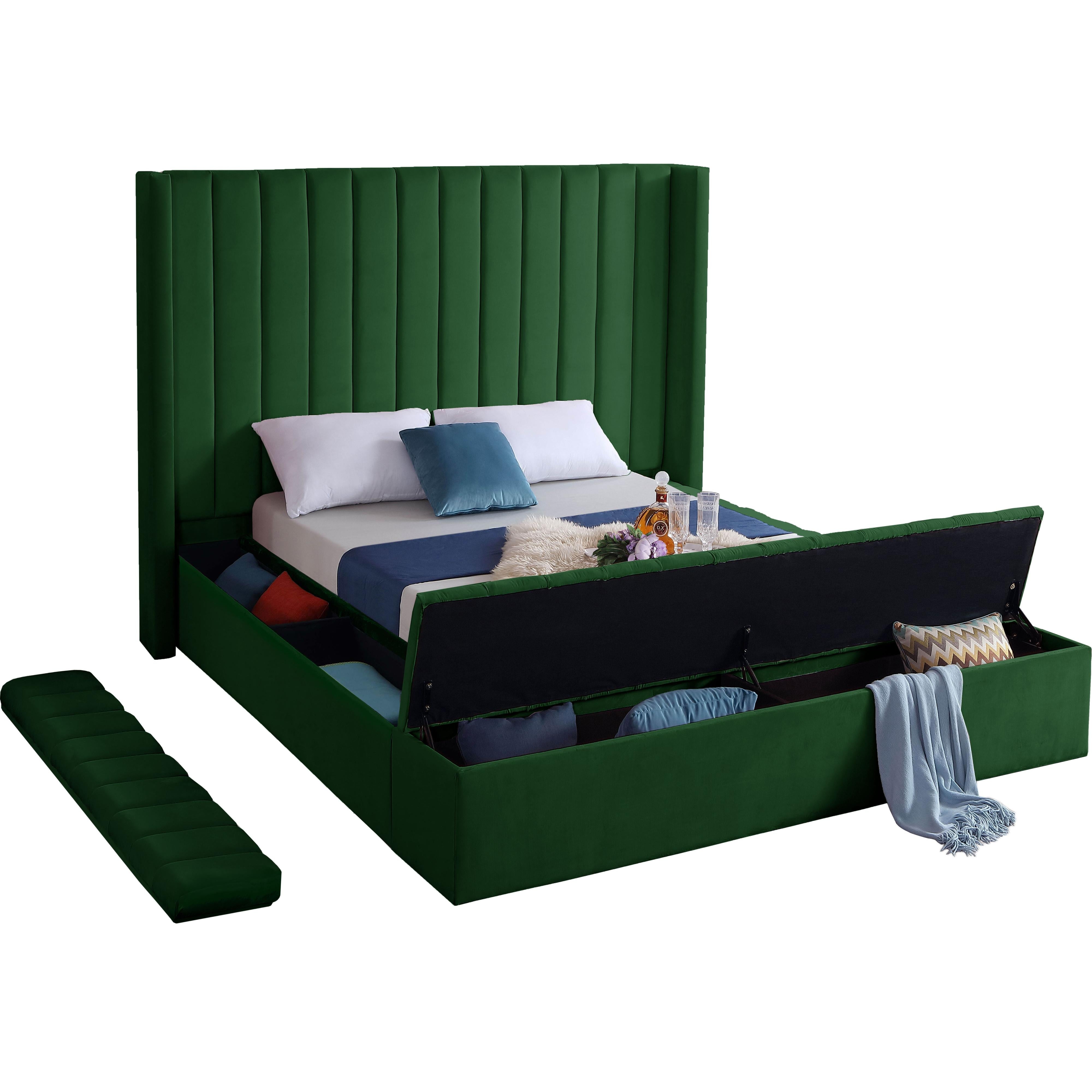 Meridian Kiki Green Velvet Full Bed (3 Boxes)
