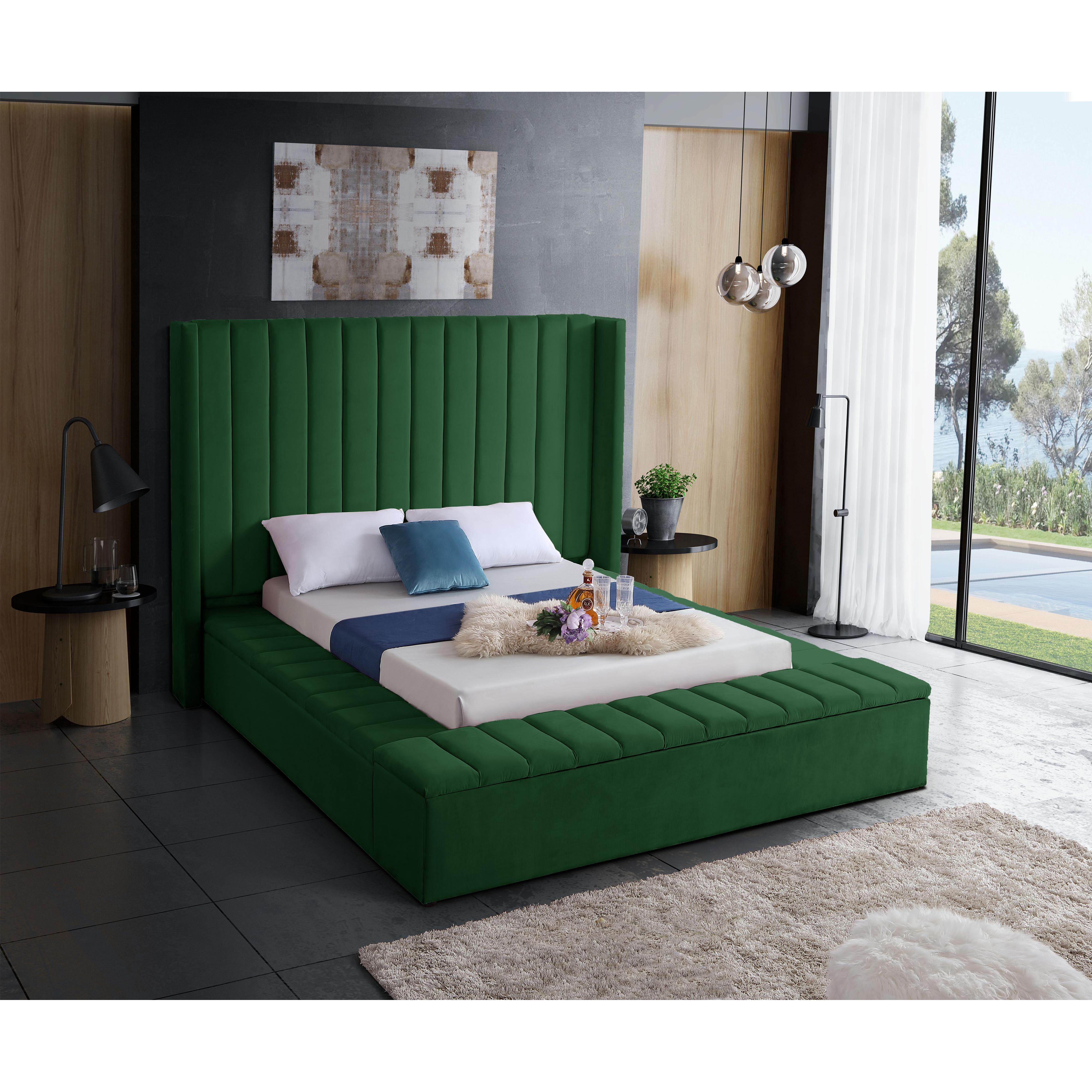 Meridian Kiki Green Velvet Full Bed (3 Boxes)