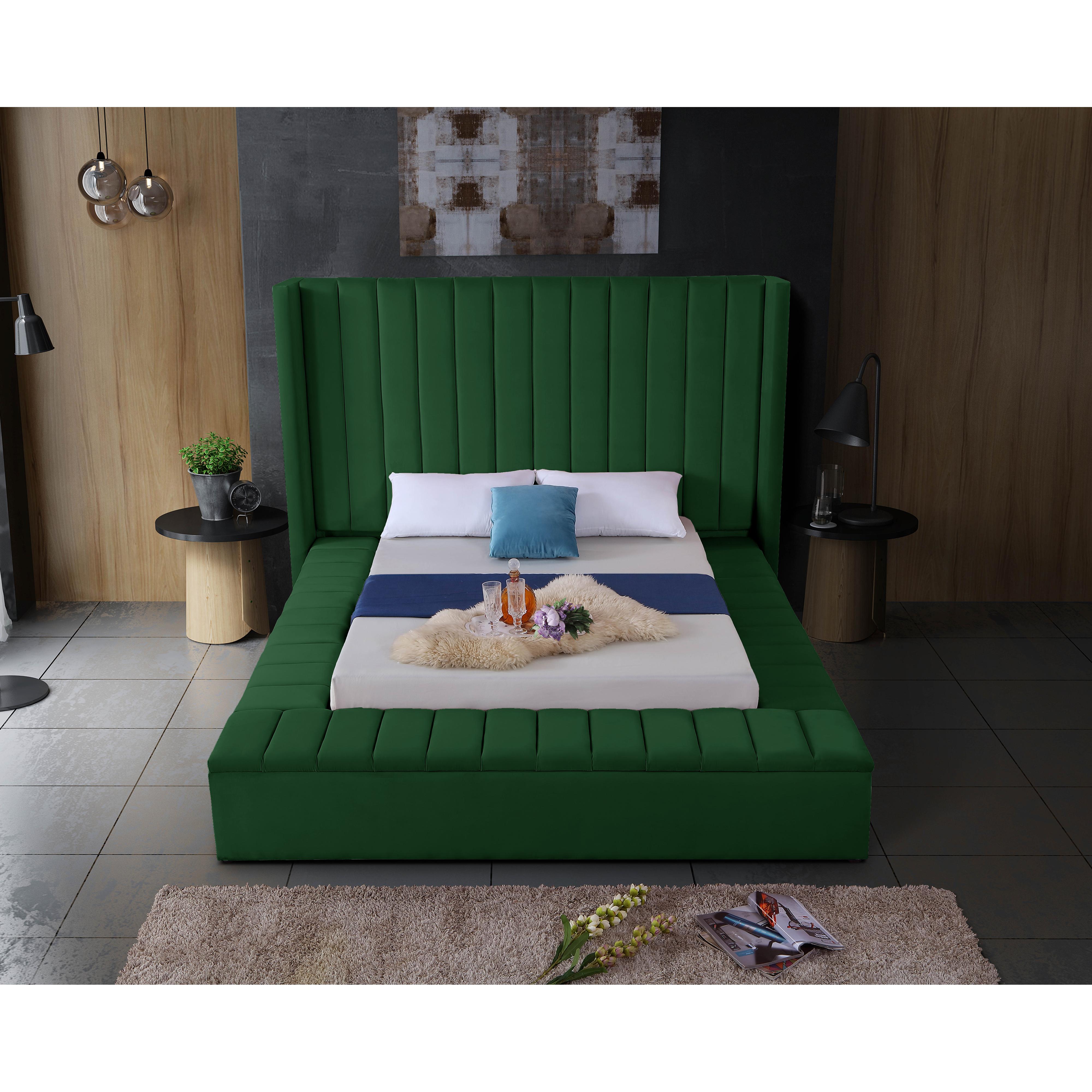 Meridian Kiki Green Velvet Full Bed (3 Boxes)