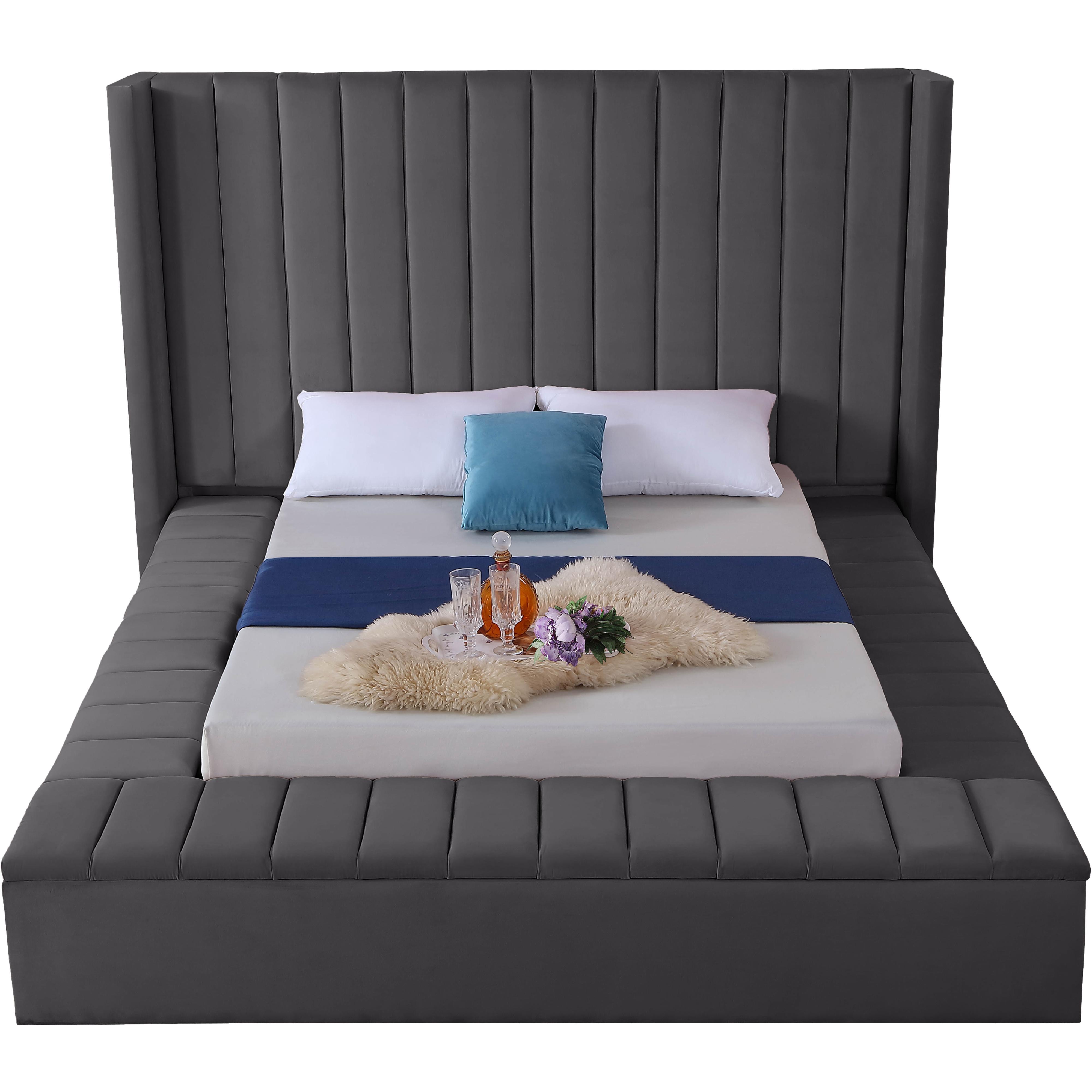 Meridian Kiki Grey Velvet Full Bed (3 Boxes)