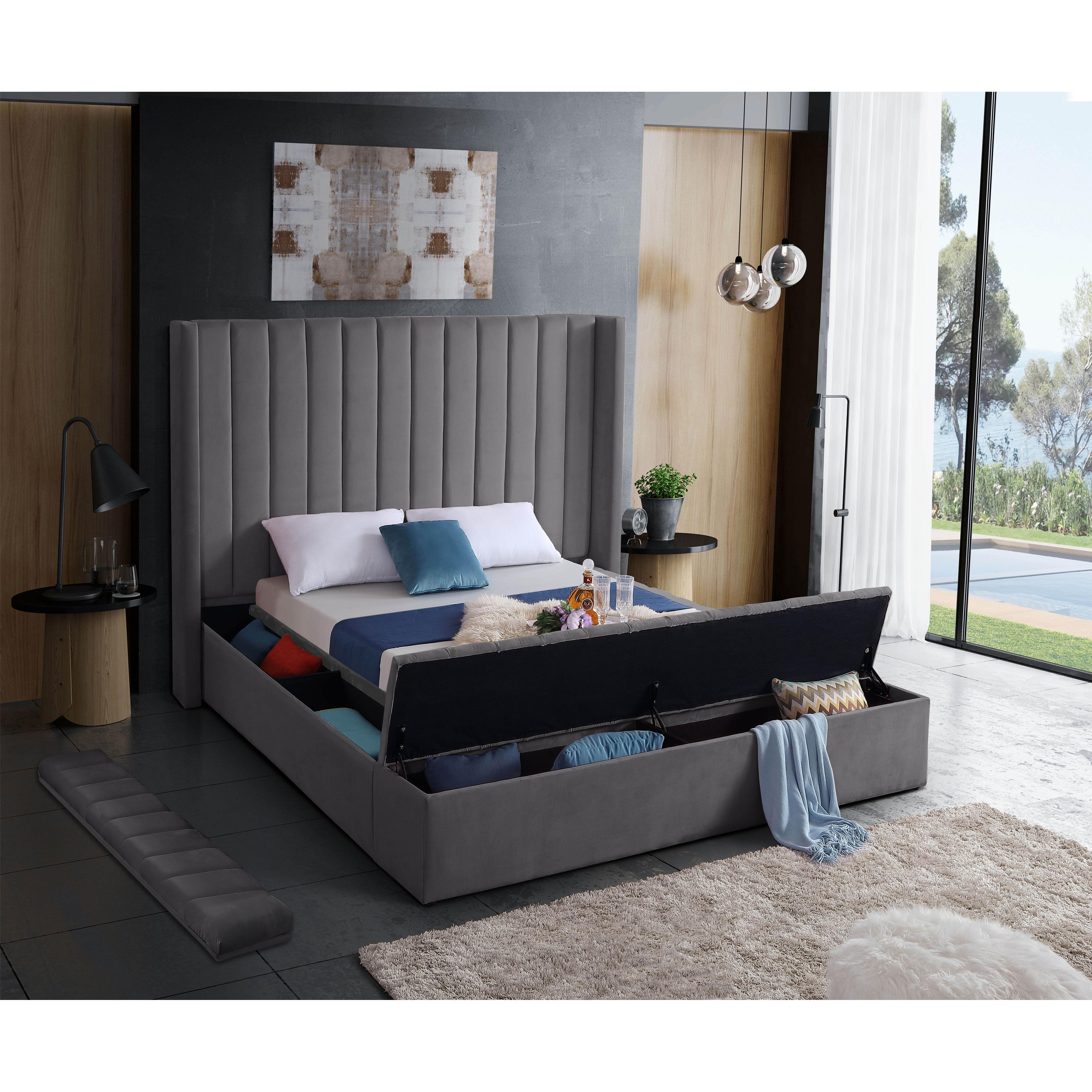 Meridian Kiki Grey Velvet Full Bed (3 Boxes)