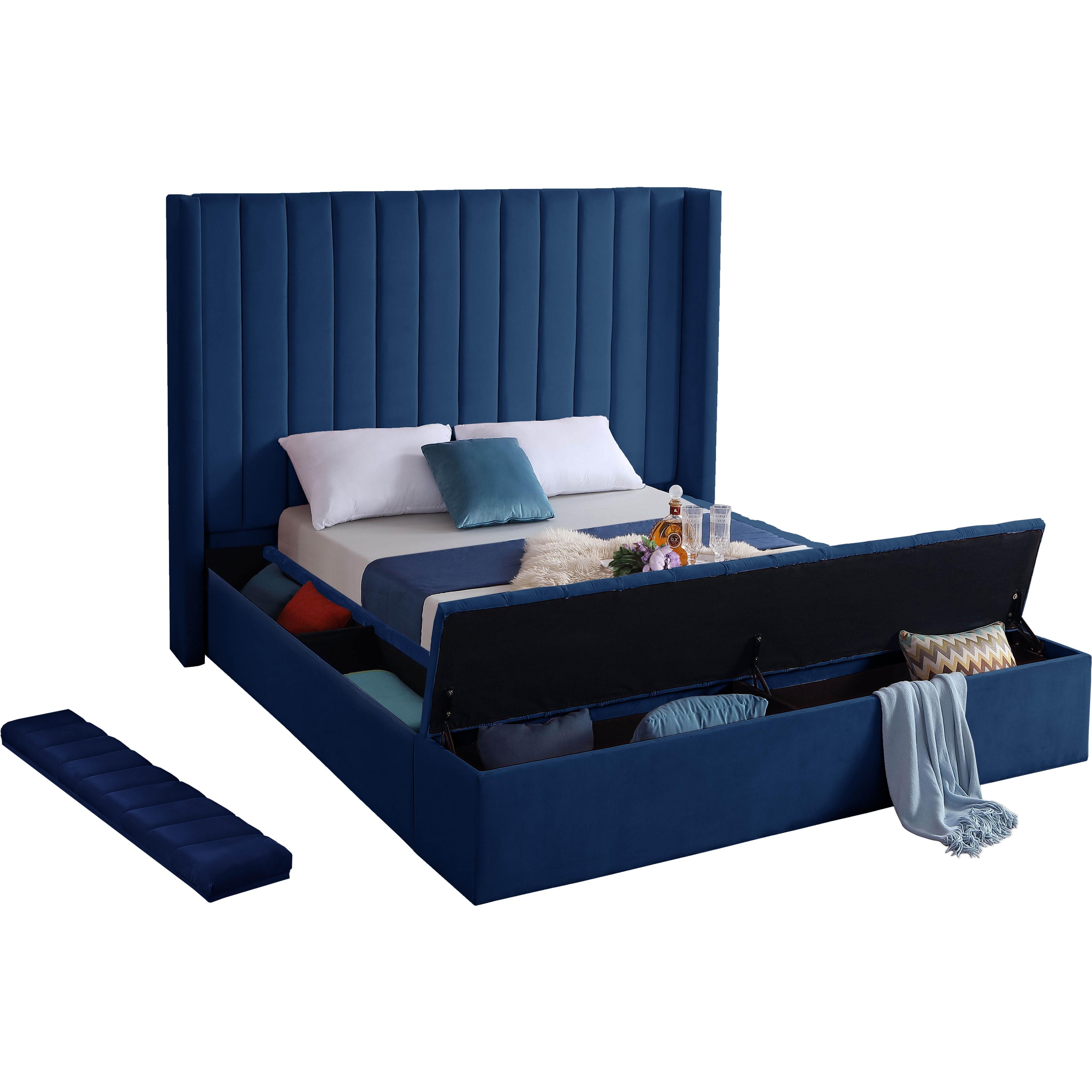 Meridian Kiki Navy Velvet Full Bed (3 Boxes)