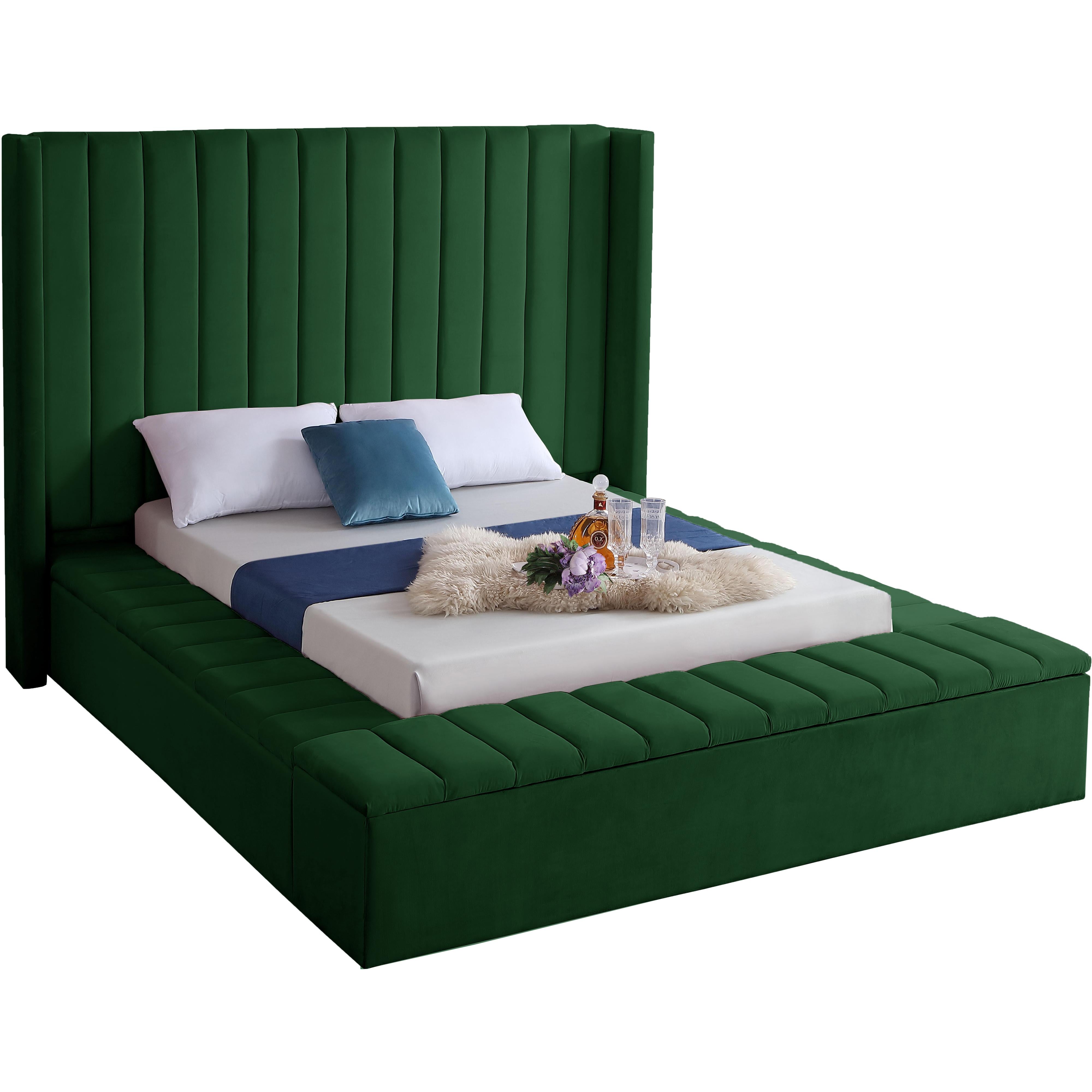 Meridian Kiki Green Velvet King Bed (3 Boxes)