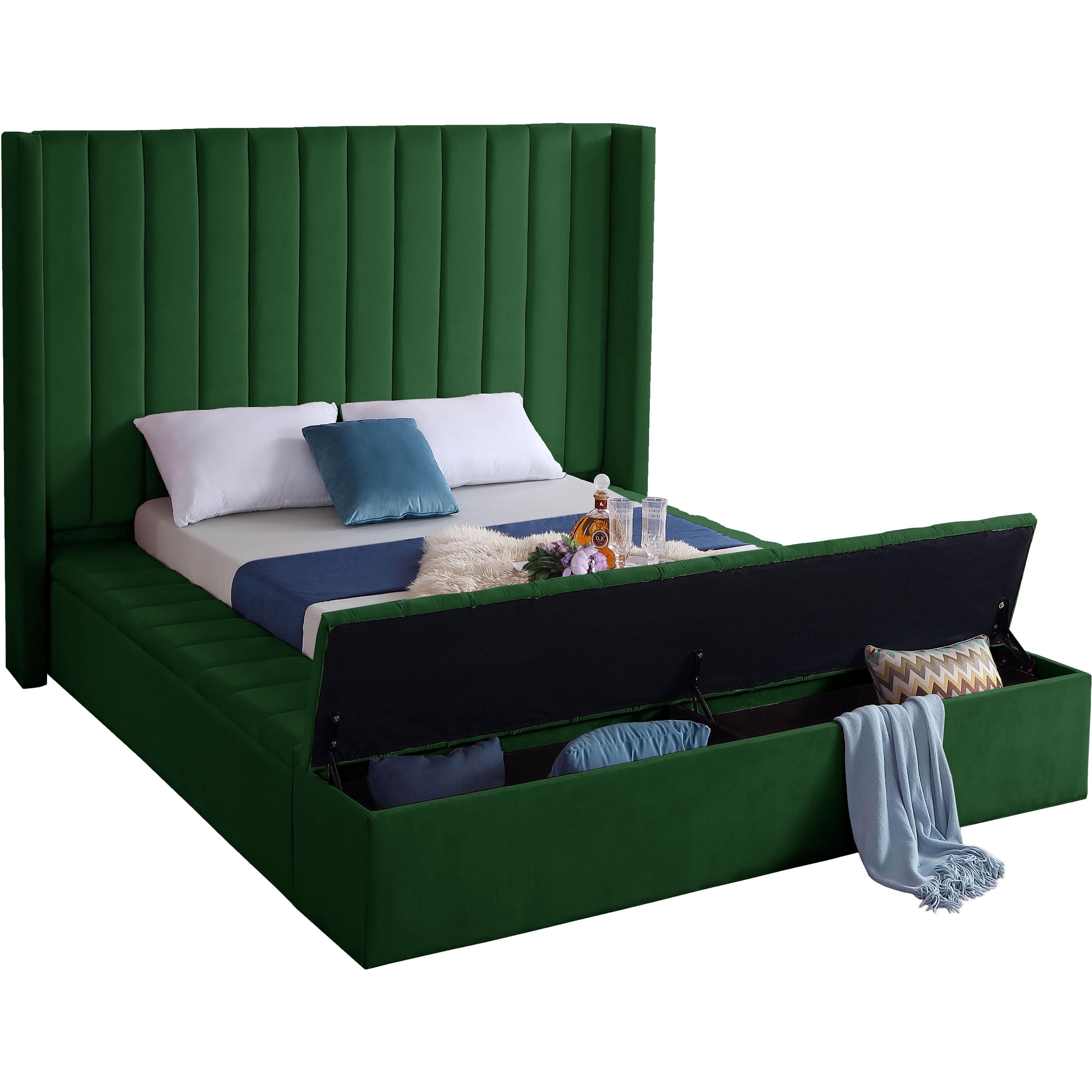 Meridian Kiki Green Velvet King Bed (3 Boxes)