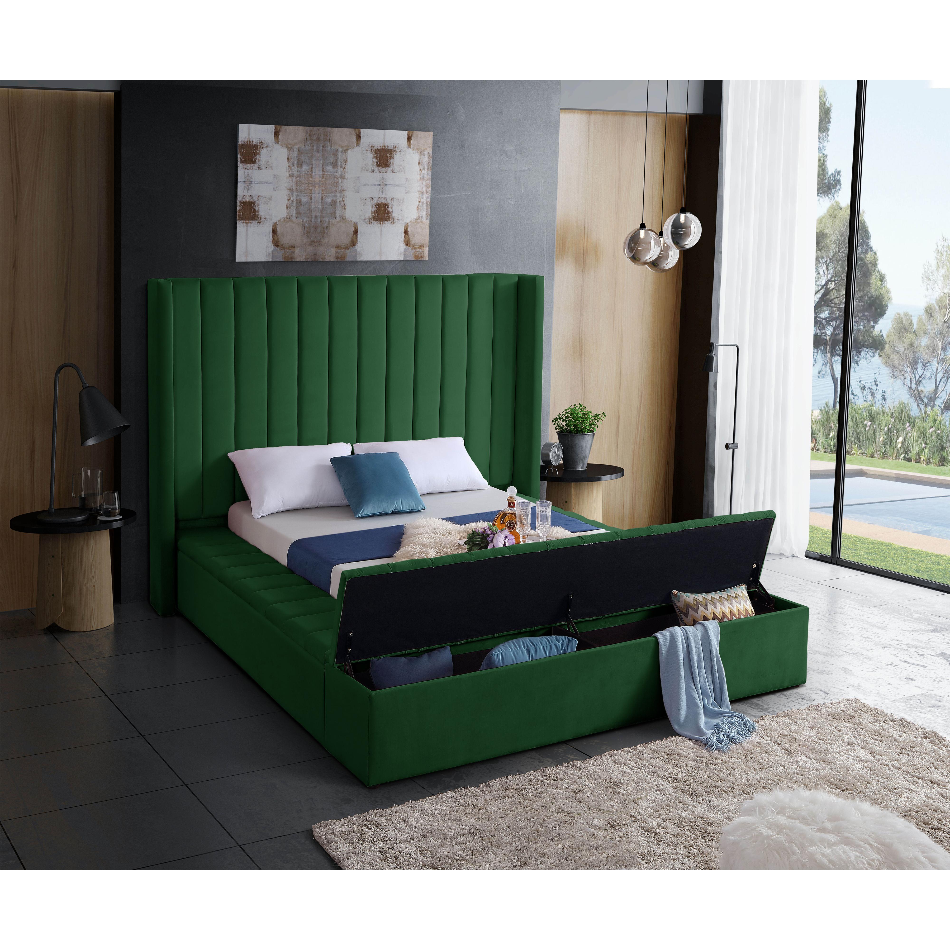 Meridian Kiki Green Velvet King Bed (3 Boxes)
