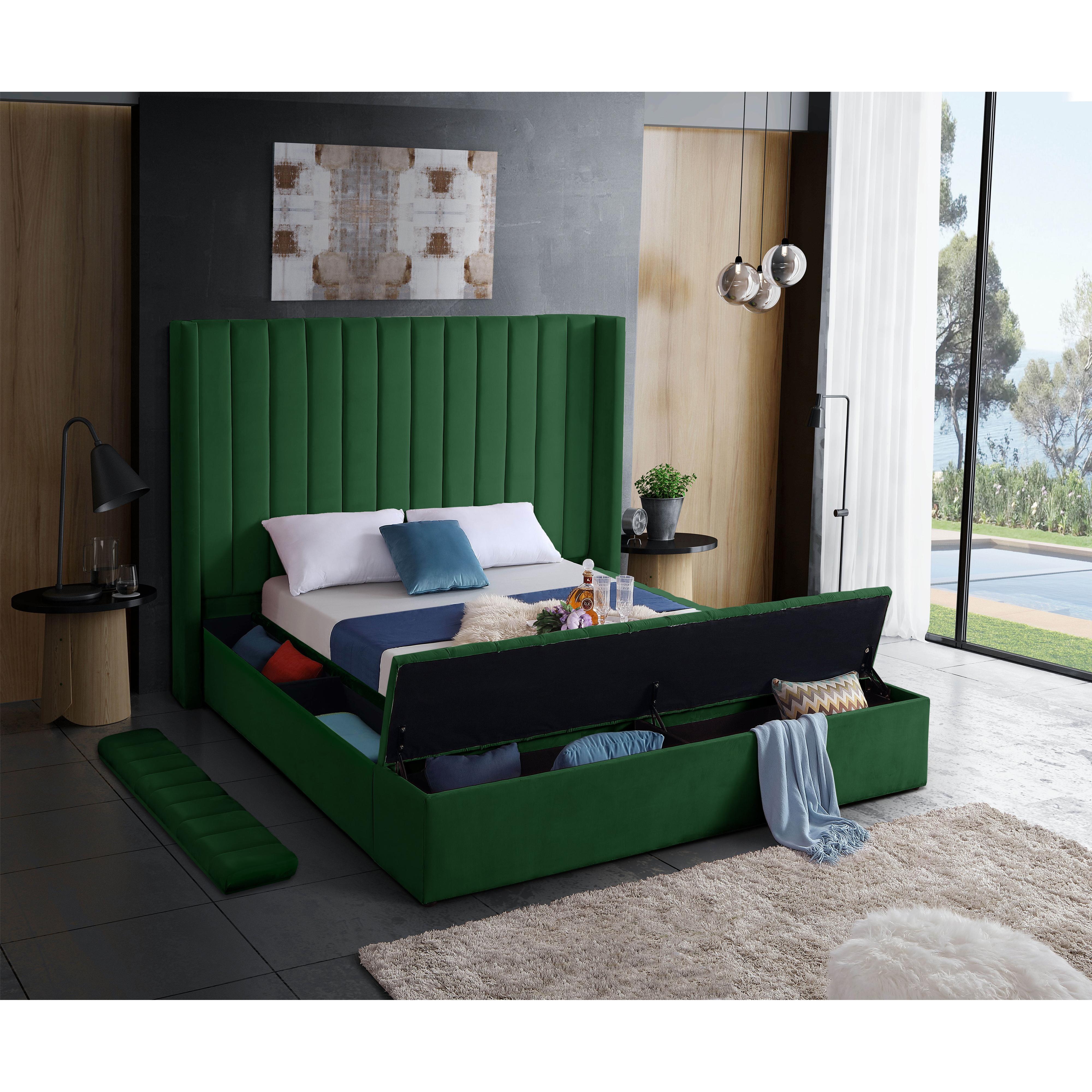 Meridian Kiki Green Velvet King Bed (3 Boxes)