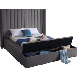 Meridian Kiki Grey Velvet King Bed (3 Boxes)