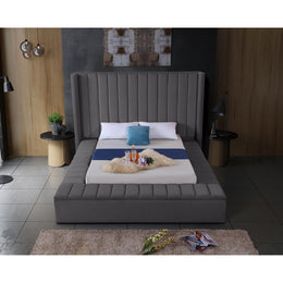 Meridian Kiki Grey Velvet King Bed (3 Boxes)