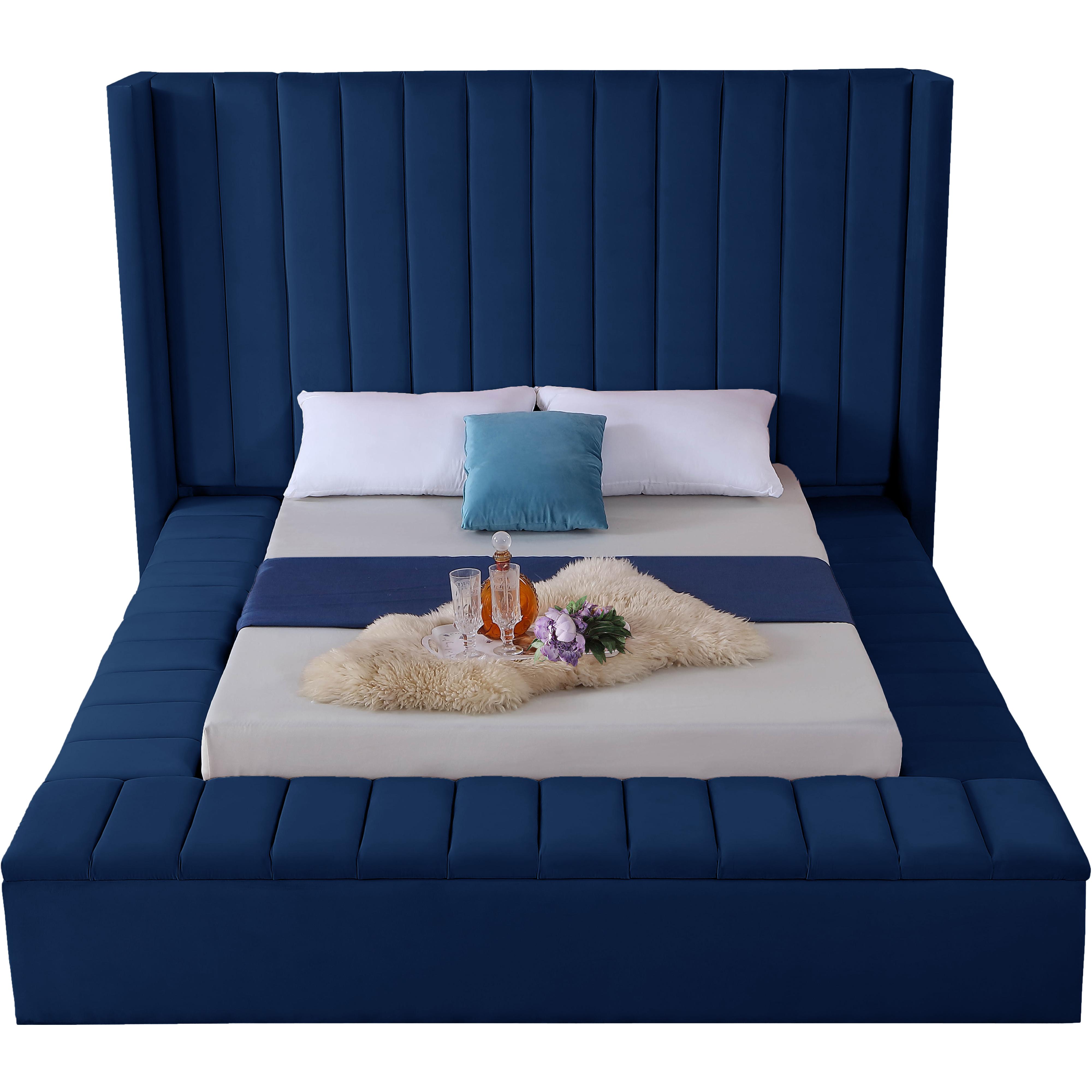 Meridian Kiki Navy Velvet King Bed (3 Boxes)