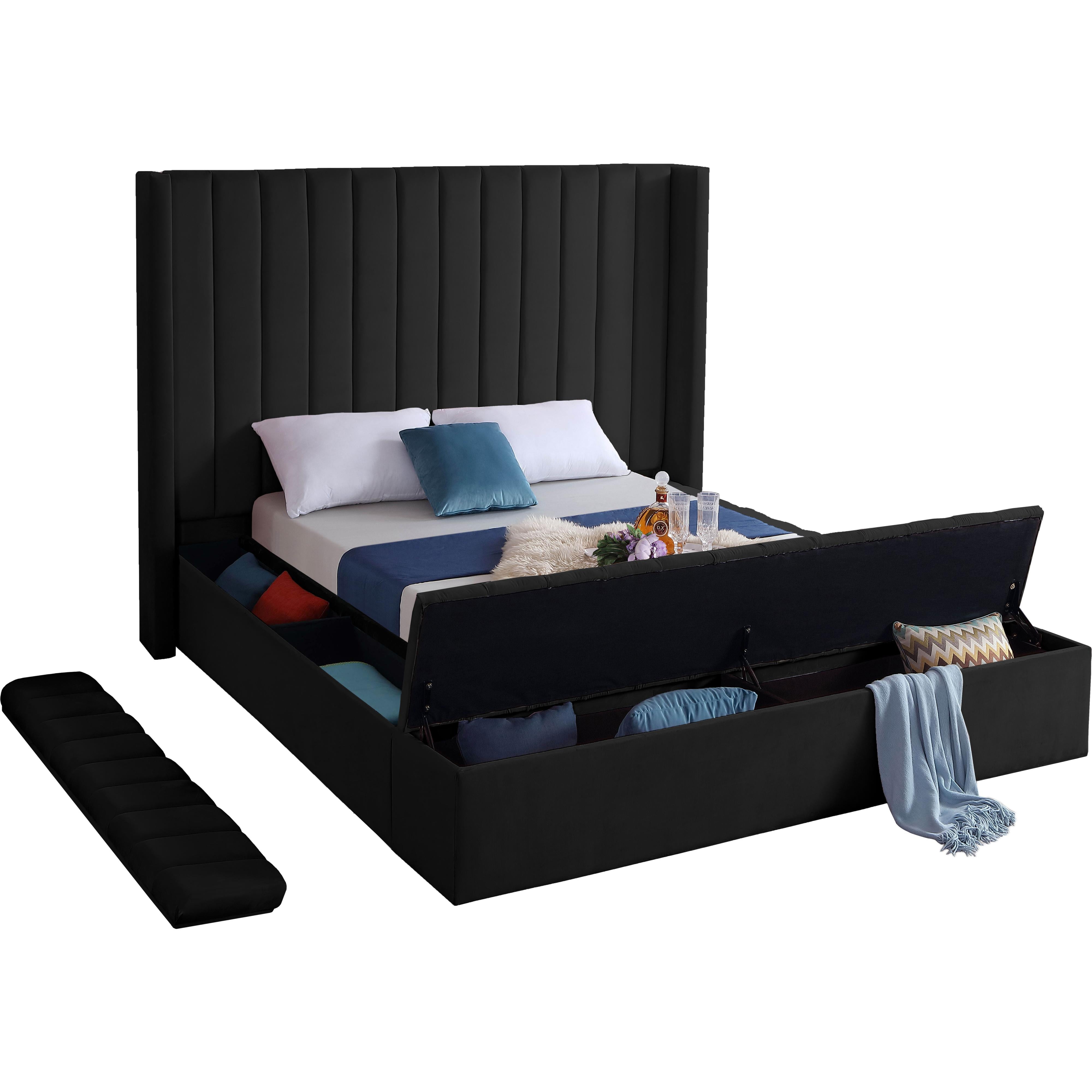 Meridian Kiki Black Velvet Queen Bed (3 Boxes)
