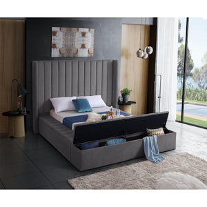 Meridian Kiki Grey Velvet Queen Bed (3 Boxes)