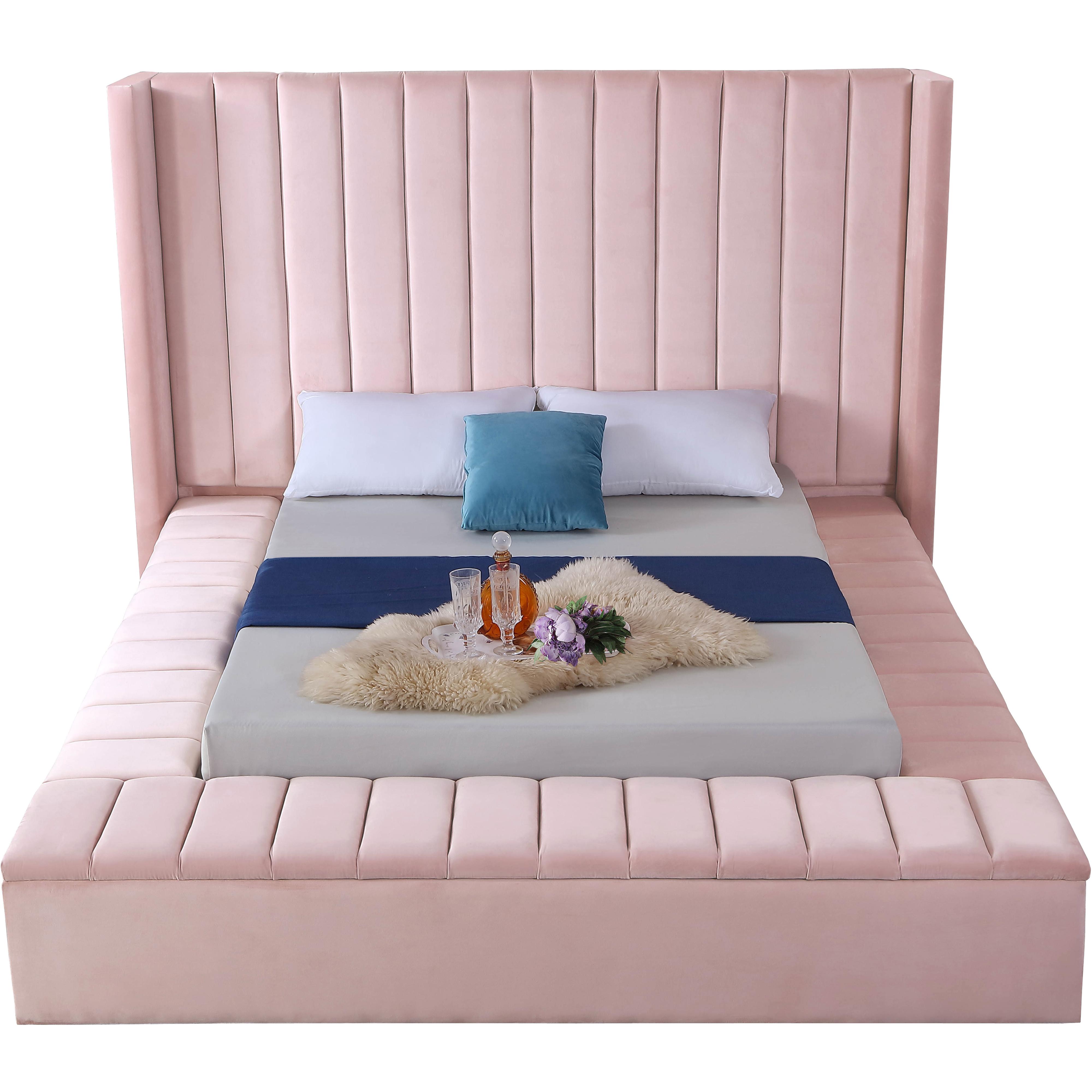 Meridian Kiki Pink Velvet Queen Bed (3 Boxes)