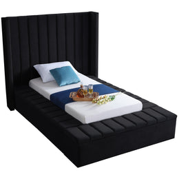 Meridian Kiki Black Velvet Twin Bed (3 Boxes)