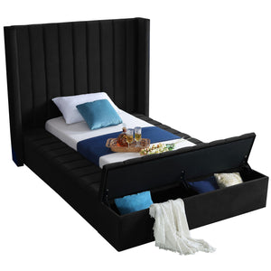 Meridian Kiki Black Velvet Twin Bed (3 Boxes)