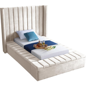 Meridian Kiki Cream Velvet Twin Bed (3 Boxes)