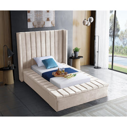 Meridian Kiki Cream Velvet Twin Bed (3 Boxes)