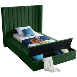 Meridian Kiki Green Velvet Twin Bed (3 Boxes)