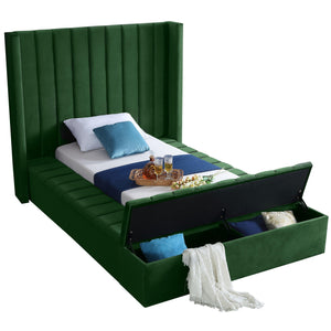 Meridian Kiki Green Velvet Twin Bed (3 Boxes)