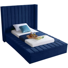 Meridian Kiki Navy Velvet Twin Bed (3 Boxes)