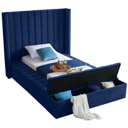 Meridian Kiki Navy Velvet Twin Bed (3 Boxes)