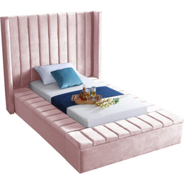 Meridian Kiki Pink Velvet Twin Bed (3 Boxes)
