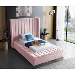 Meridian Kiki Pink Velvet Twin Bed (3 Boxes)
