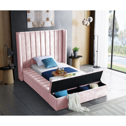 Meridian Kiki Pink Velvet Twin Bed (3 Boxes)