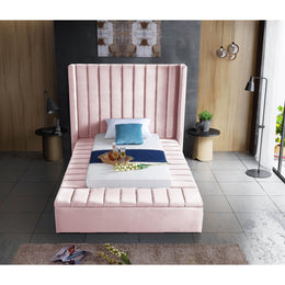 Meridian Kiki Pink Velvet Twin Bed (3 Boxes)