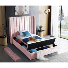 Meridian Kiki Pink Velvet Twin Bed (3 Boxes)