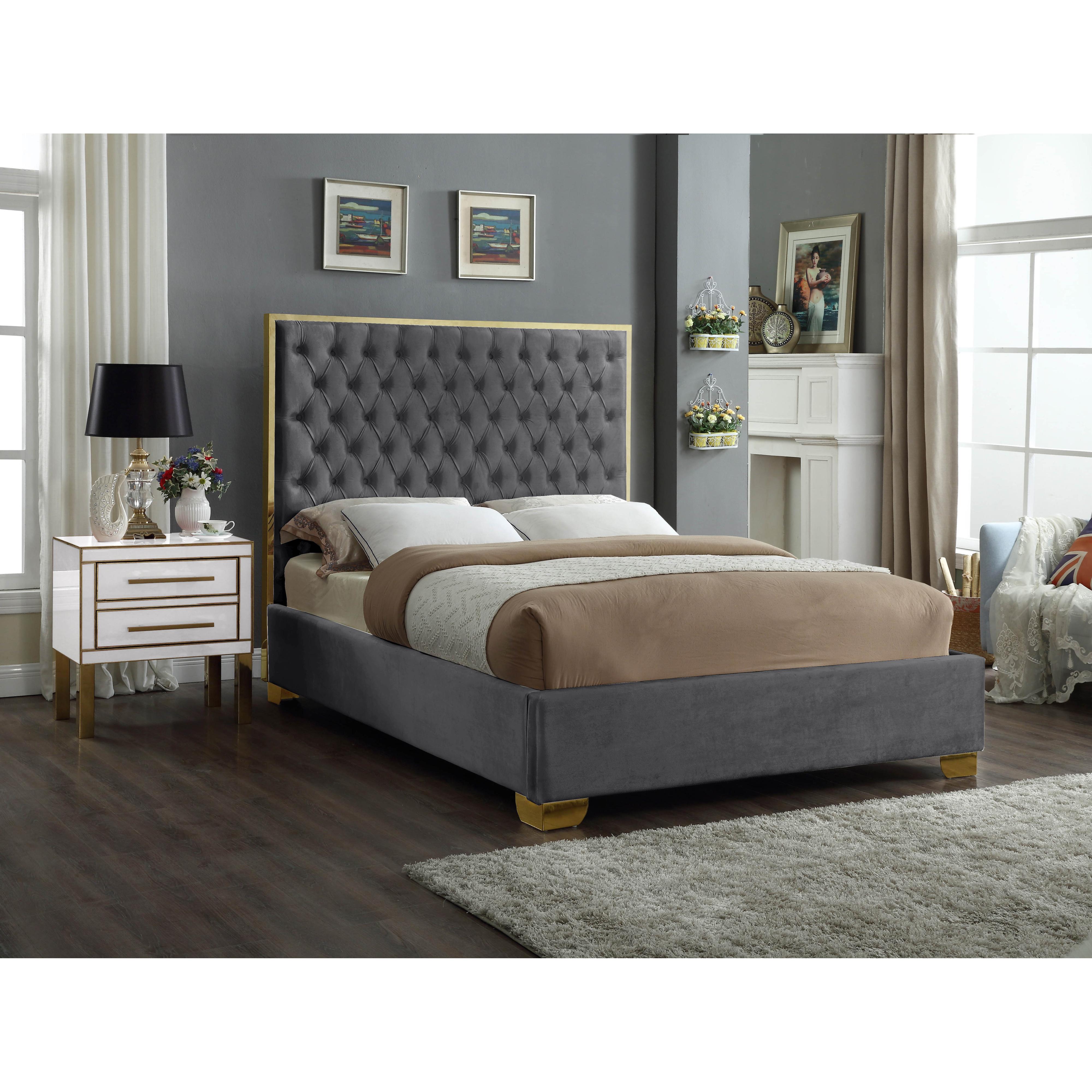 Meridian Lana Grey Velvet Full Bed
