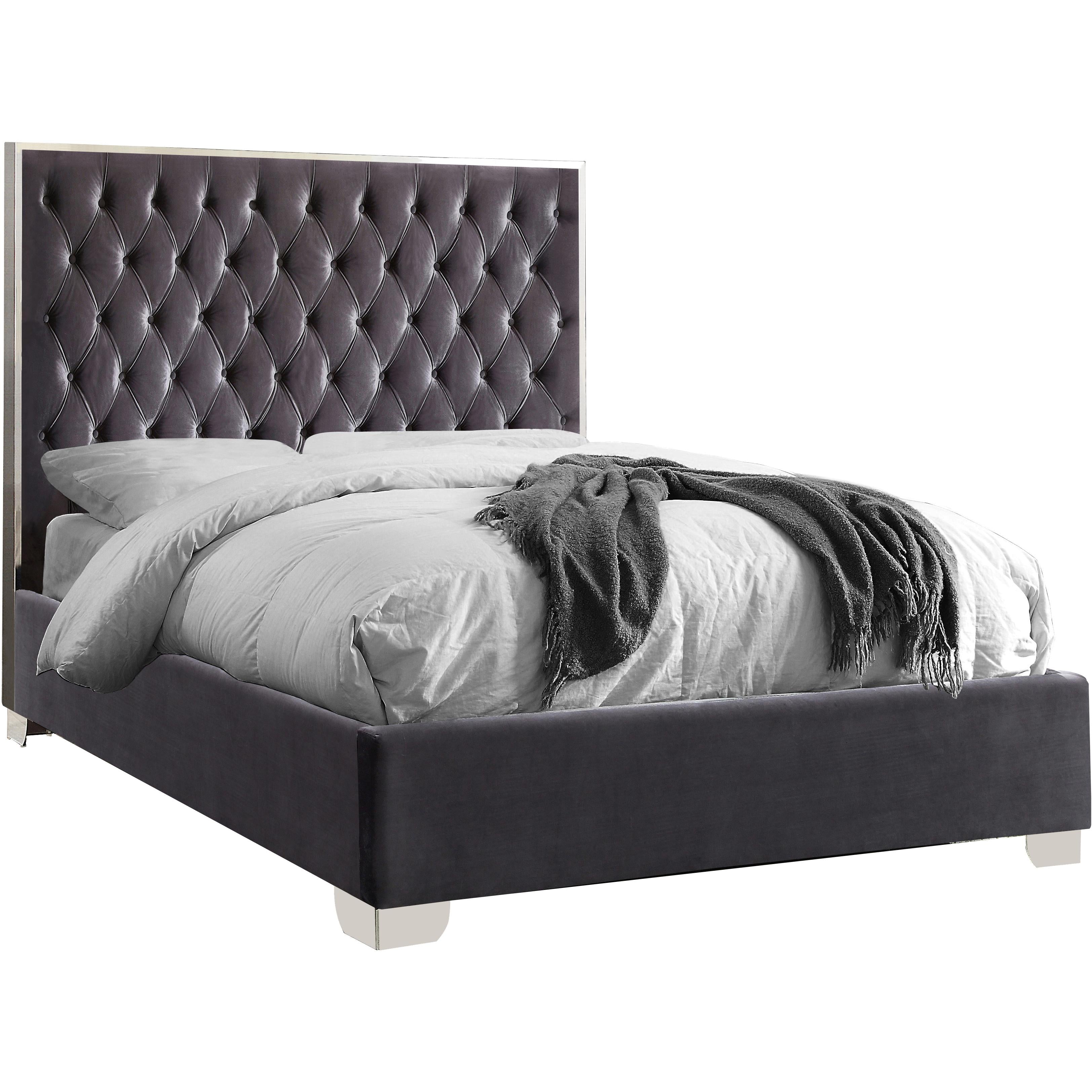 Meridian Lexi Grey Velvet Full Bed