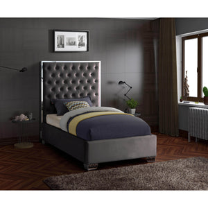 Meridian Lexi Grey Velvet Twin Bed