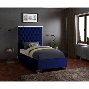 Meridian Lexi Navy Velvet Twin Bed