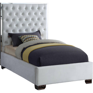 Meridian Lexi White Velvet Twin Bed