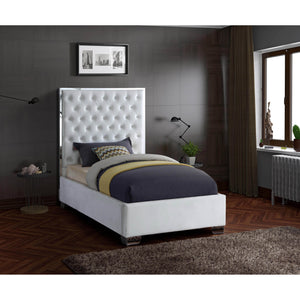 Meridian Lexi White Velvet Twin Bed