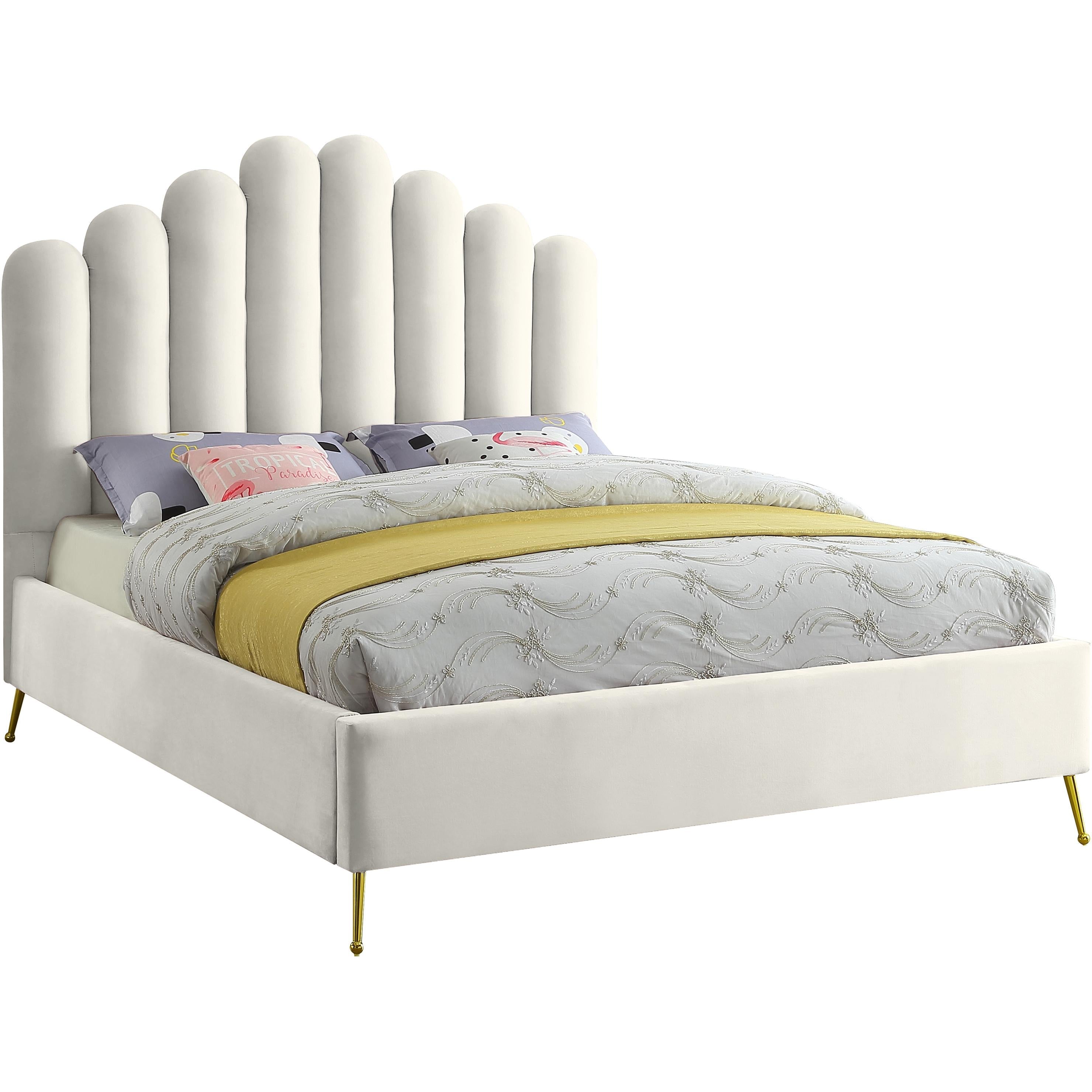 Meridian Lily Cream Velvet Full Bed